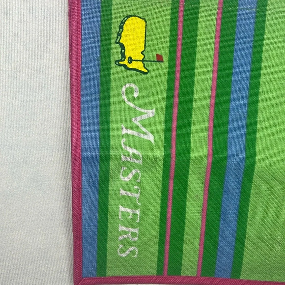 Masters Burlap Jute Tote Beach Bag Augusta National NWT ⛳️ Multi Stripes - Picture 2 of 11